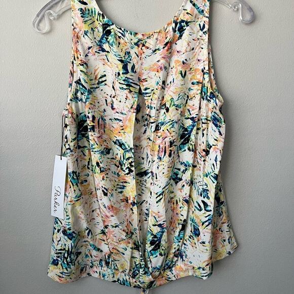 Parker Womens 100% Silk Top One Size Sleeveless Blouse Floral Open Back Tie - Picture 9 of 12